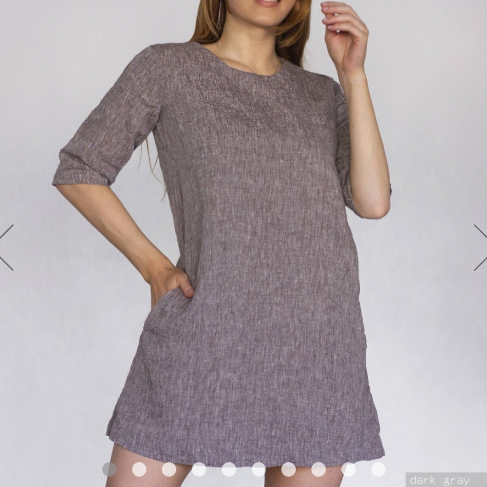 Len Ok Short Linen Dress With Pockets - Picture 8 of 8